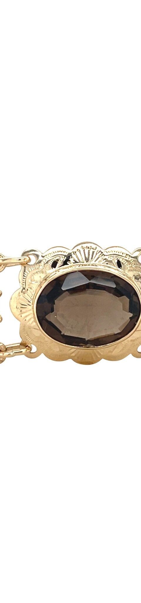 Vintage 14K Gold Boat Link Bracelet with Smoky Quartz